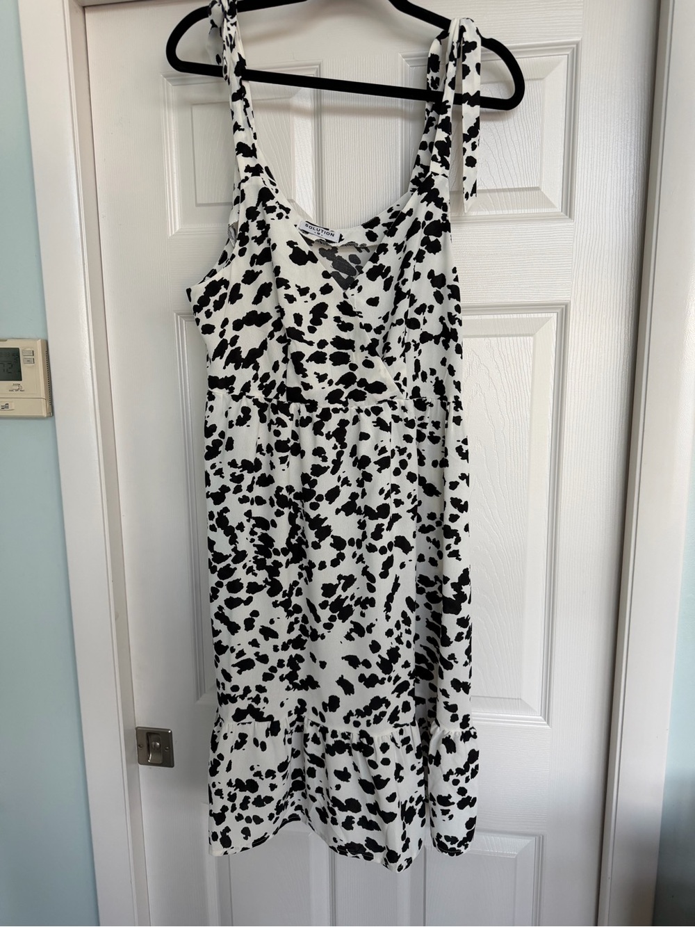 Black & White Spot Tie-Shoulder Midi Dress